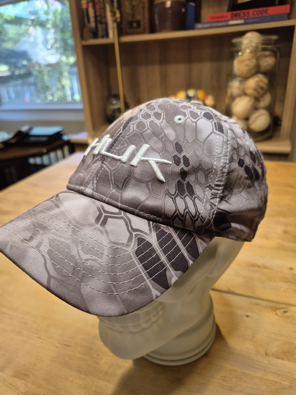 Huk Gray Camouflage-Pattern Men's Baseball Cap with White Logo